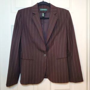 Lauren Ralph Lauren Brown Pinstripe Blazer Sz 8P